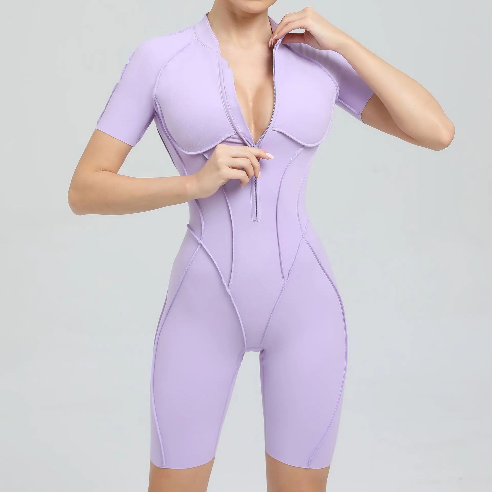 Women Zip Gym Jumpsuit Open Back Yoga Fitness Tracksuit Sports Bodysuit