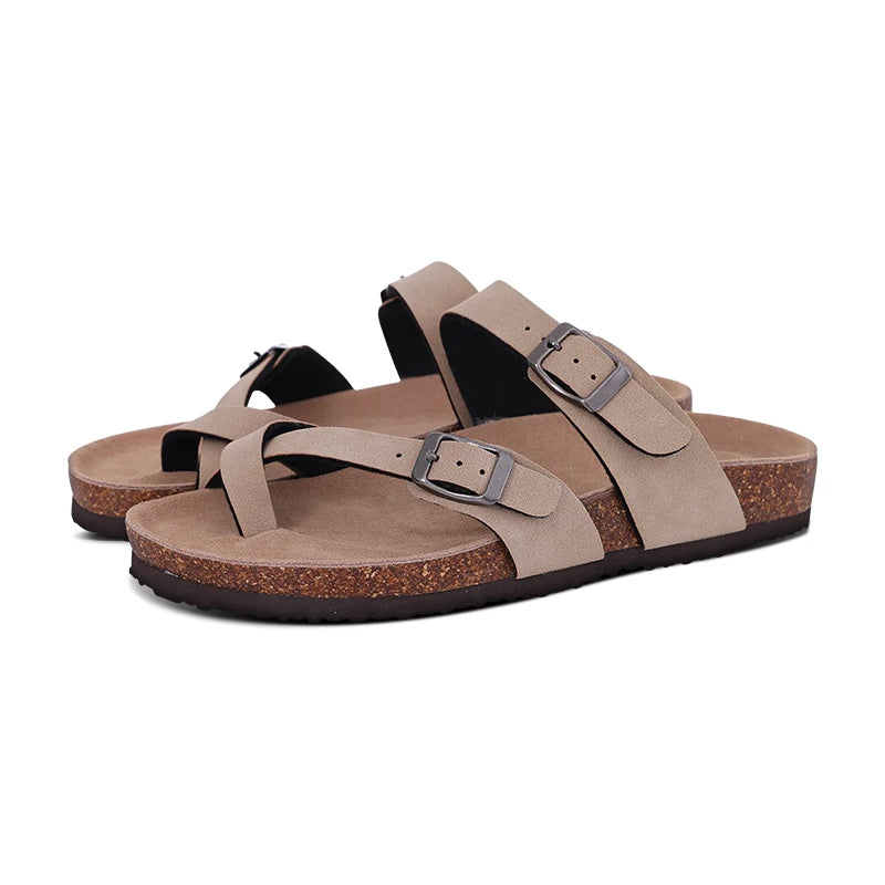 Suede Mule Slippers Cork Footbed Clogs Adjustable Buckle Slides Comfort Arch Support Sandals Women Men