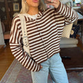 Women Striped Knit Cardigan Loose Fit Long Sleeve Y2K Autumn Casual Sweater