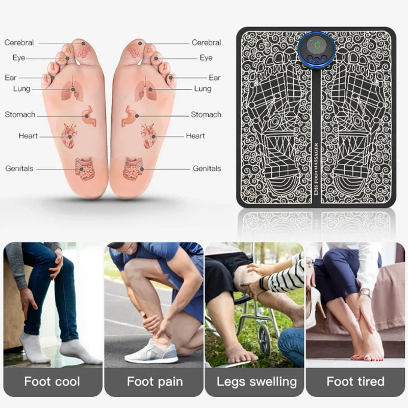 Electric Foot Massager Pad EMS Muscle Stimulator Foot Massage Mat Pain Relief Relaxation Portable Foot Therapy Device