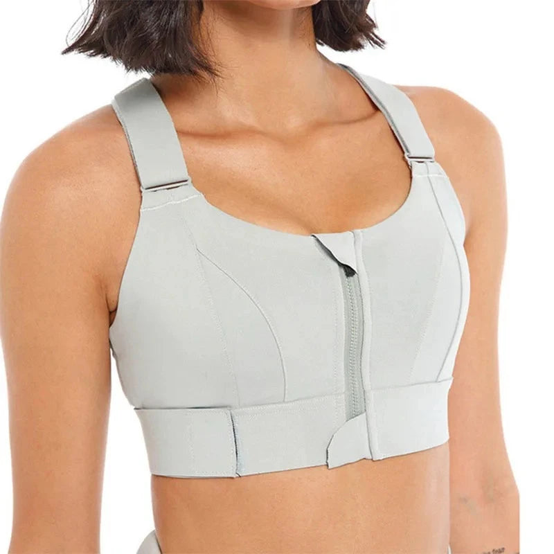 Women’s Front Zip Plus Size Sports Bra Adjustable Shockproof Yoga Crop Top