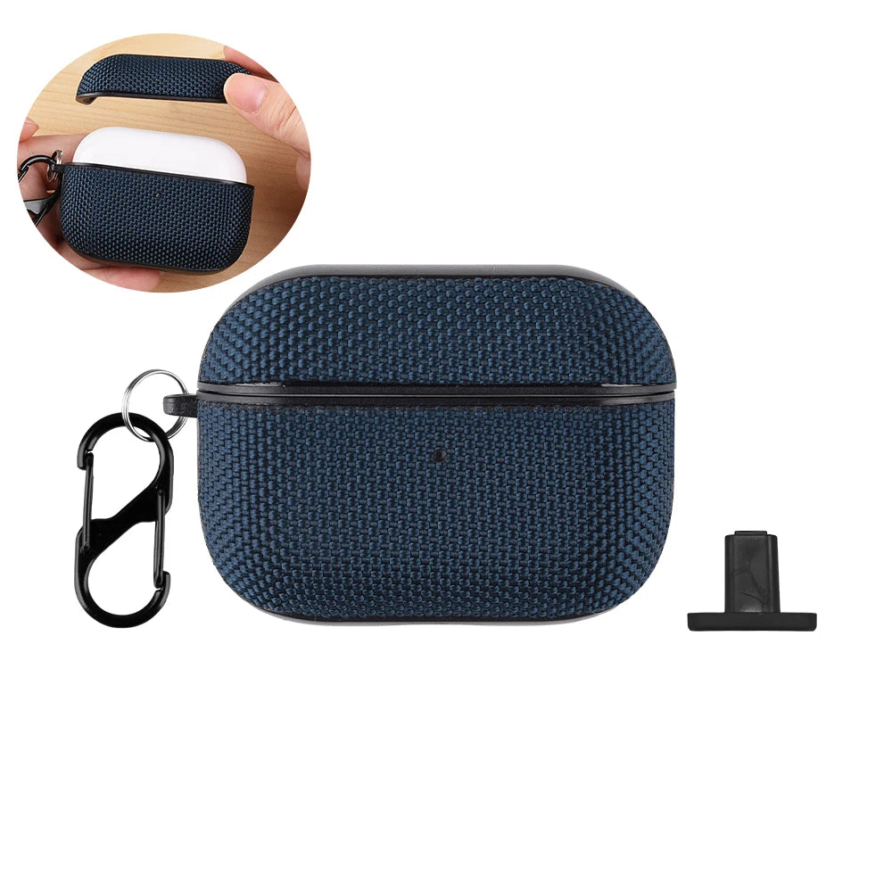 Shockproof Fabric AirPods Case Cover with Carabiner for AirPods 4 3 Pro 2 Protective Wireless Charging Earbuds Case