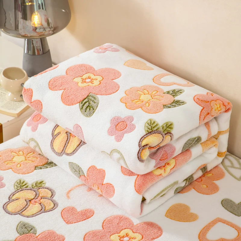 Floral Fleece Blanket Warm Plaid Sofa Throw Travel Shawl Bedspread