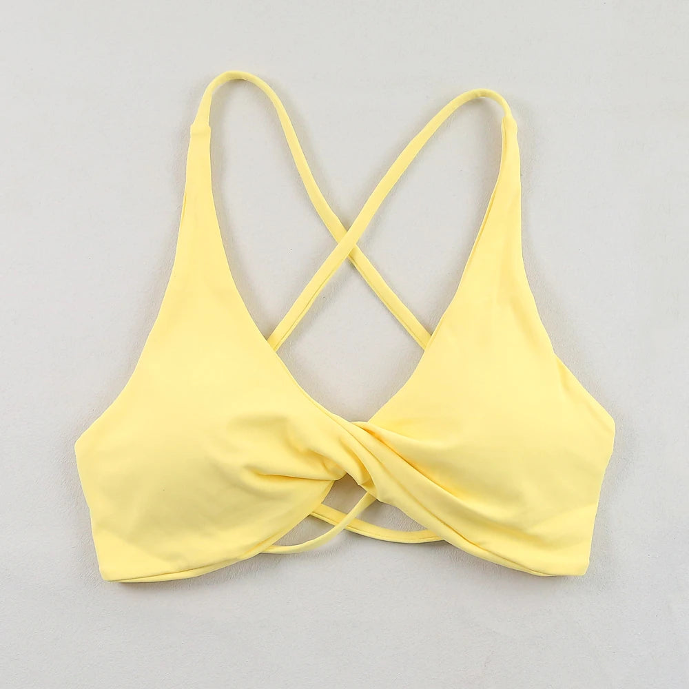 Women Strappy Cross Back Sports Bra Seamless Yoga Gym Fitness Top