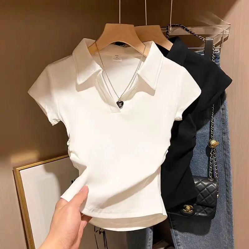 Women’s Slim Fit Cotton Crop Polo T-Shirt Short Sleeve Casual Summer Top