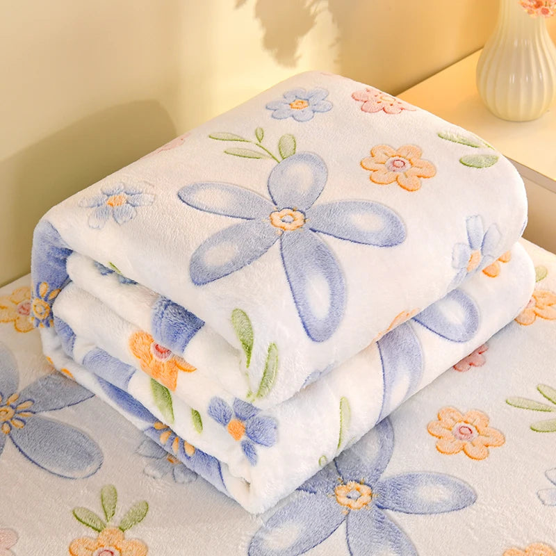 Floral Fleece Blanket Warm Plaid Sofa Throw Travel Shawl Bedspread