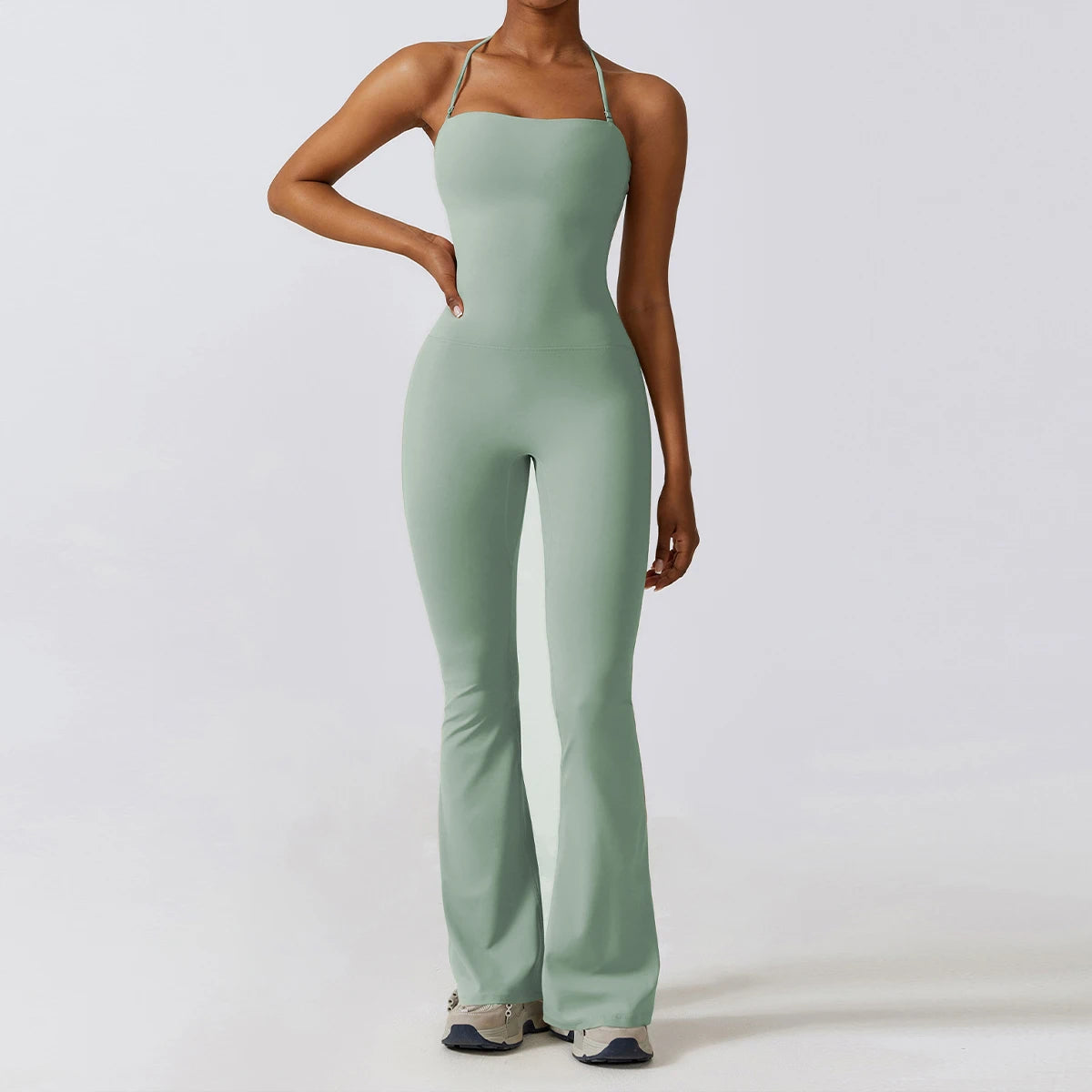 Women Sleeveless Yoga Jumpsuit Backless Flared Gym Sportswear Outfit