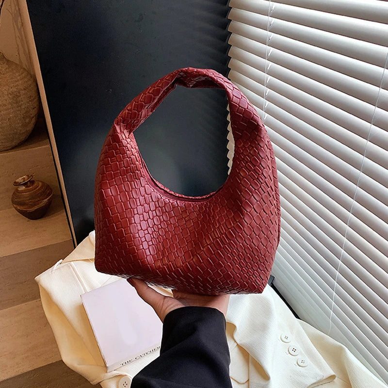 Women Woven Embossed Hobo Bag Soft PU Leather Shoulder Handbag
