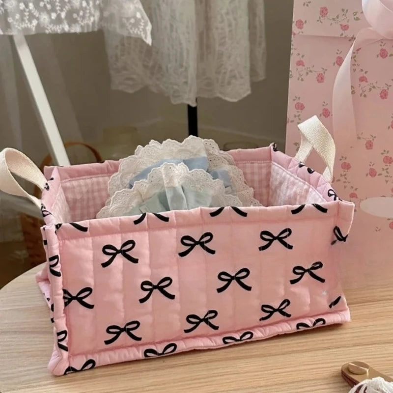 Lace Flower Quilted Square Storage Basket Desktop Organizer Home Decor Basket