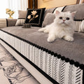 Contrast Hem Chenille Sofa Cover Non Slip Couch Protector for All Seasons