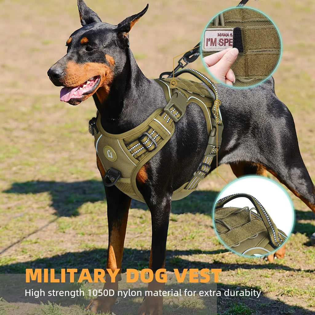 Tactical No Pull Dog Harness Adjustable Breathable MOLLE Vest for Medium Large Dogs