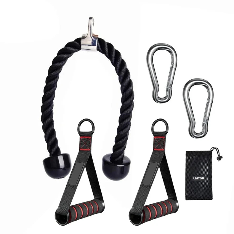 Gym Cable Attachment Set Triceps Rope Handles Resistance Band Workout Kit