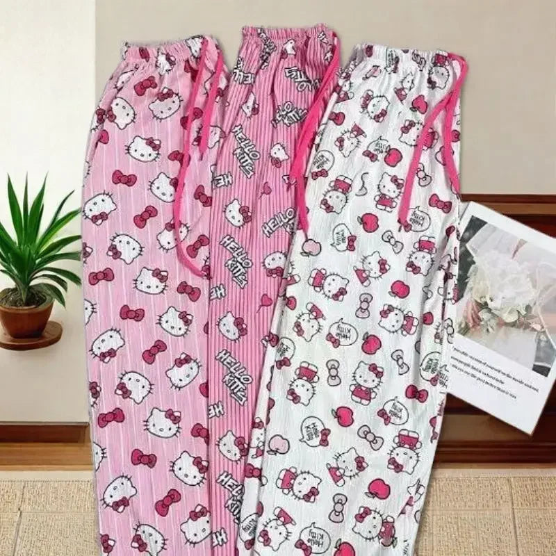 Women’s Cute Cat Cartoon Pajama Pants Y2K Kawaii Loose Casual Home Trousers