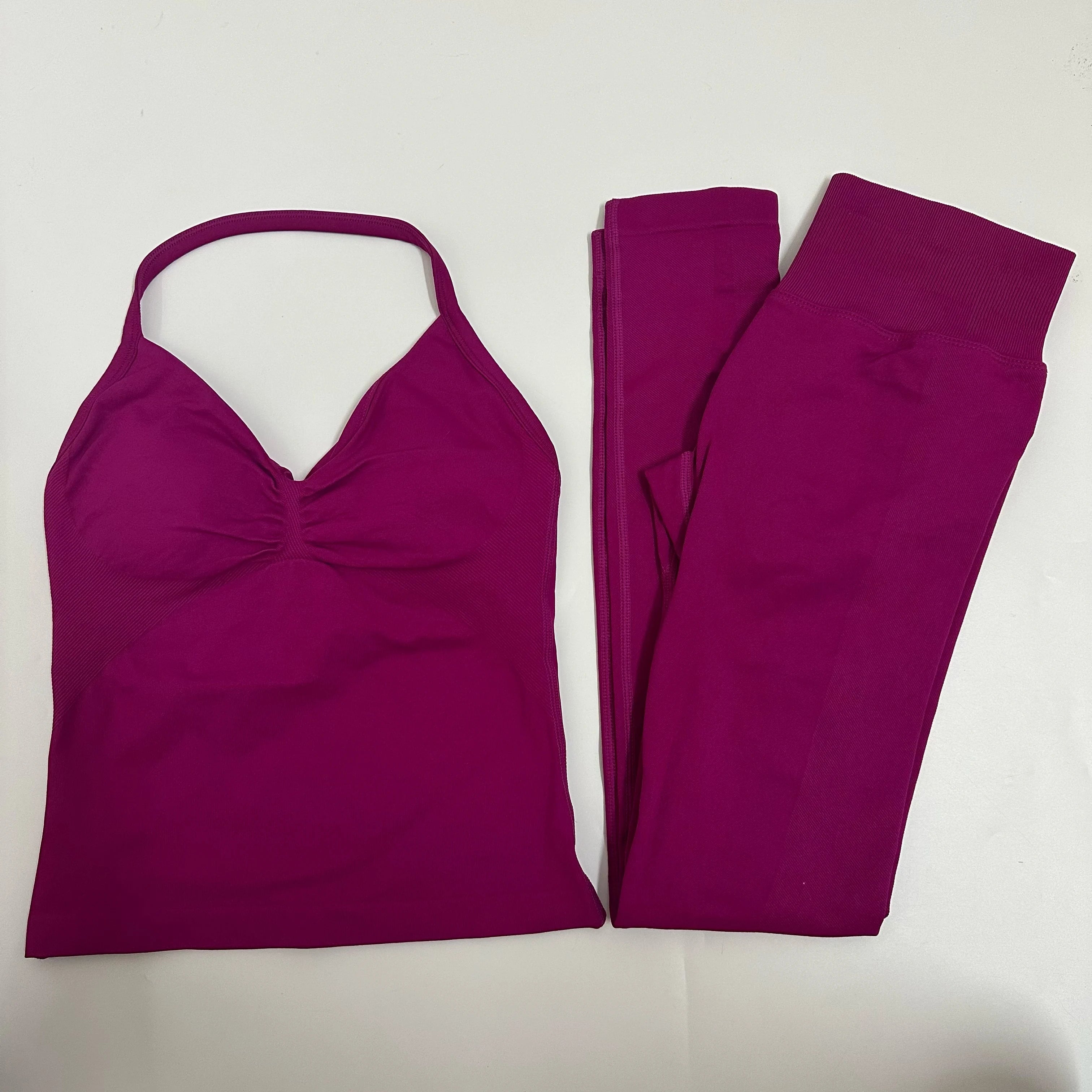 Backless Yoga Set Women Tank Top High Waist Scrunch Leggings Gym Fitness Outfit