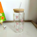 Cute Bow 500ml Glass Tumbler Mason Jar Cup with Straw Lid Iced Coffee Juice Bottle