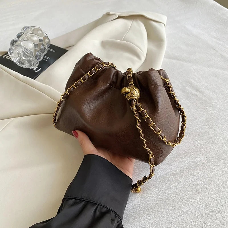 Women Chain Shoulder Bag Pleated Hobo Crossbody Tote Stylish Casual Purse