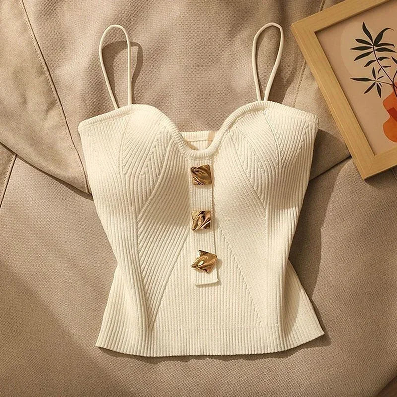 Women’s Cross Knit Camisole French Style Slim Fit Sleeveless Tank Top