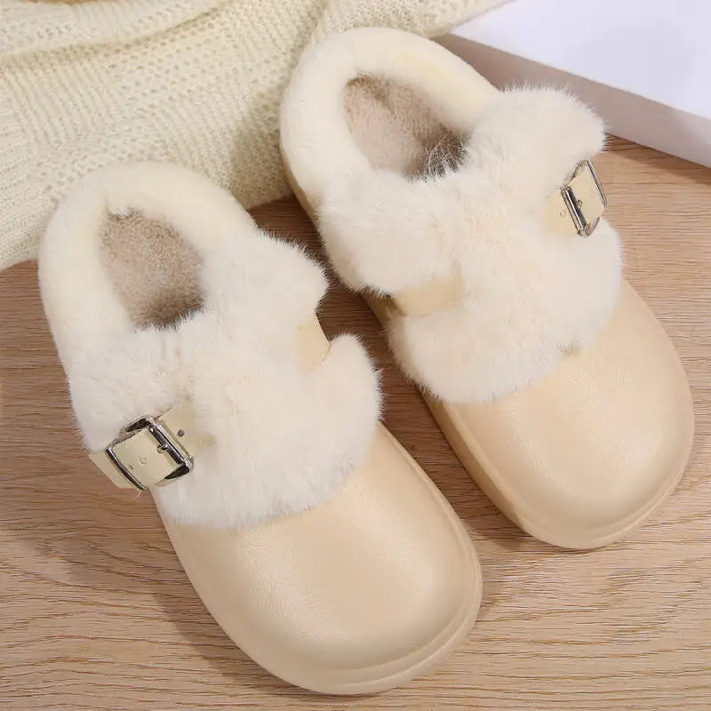 Women Furry EVA Clogs Thick Sole Warm Plush Winter Slippers