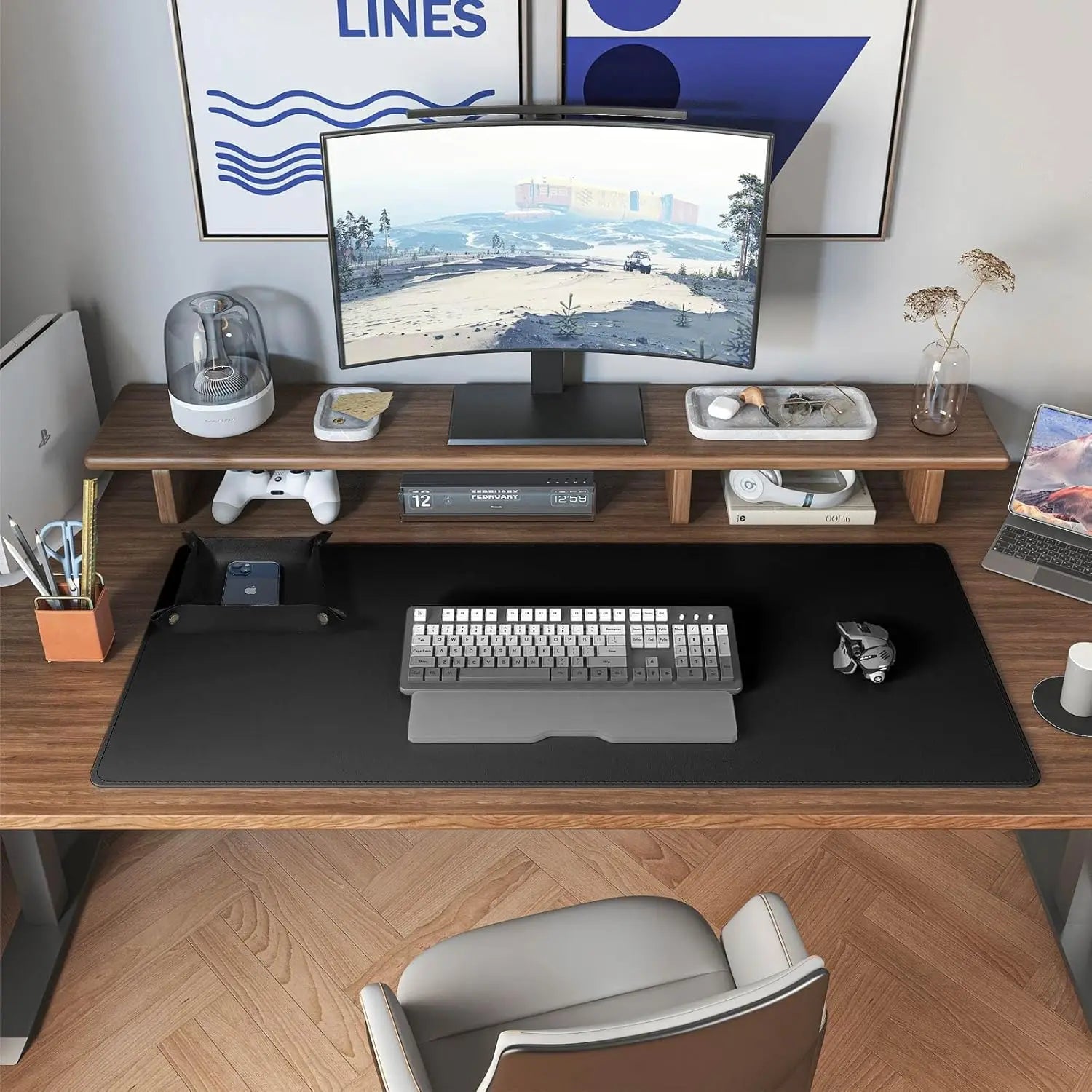 Dual Sided Leather Cork Desk Mat Large Mouse Pad for Office Home