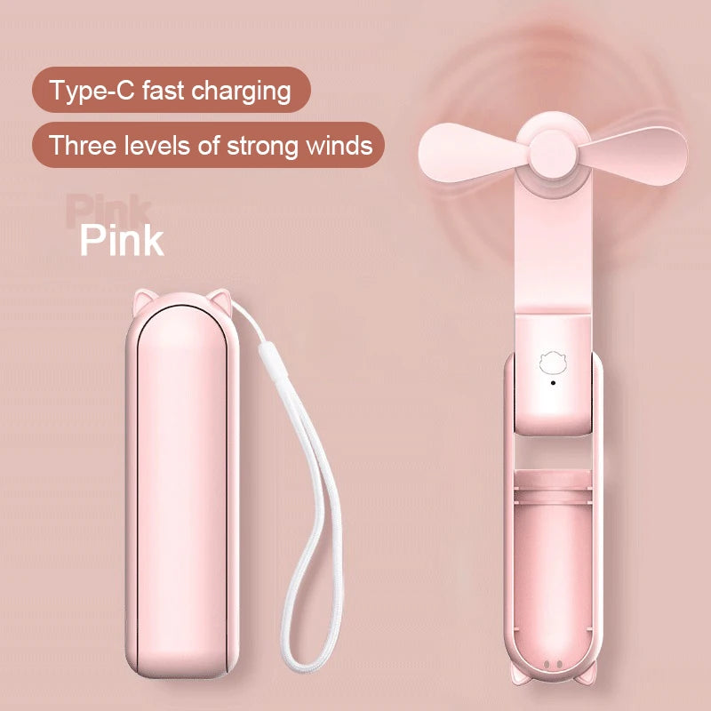 Rechargeable Mini Hand Fan – Foldable USB Portable Fan for Travel and Daily Use