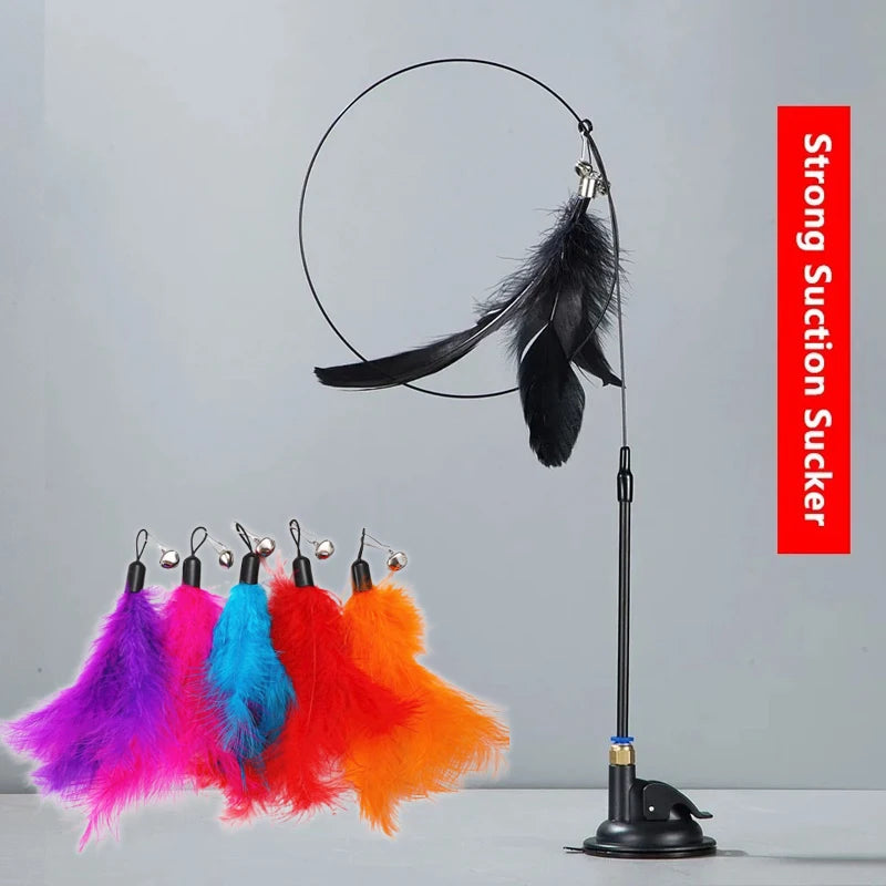 Cat Feather Teaser Toy with Bell and Suction Cup