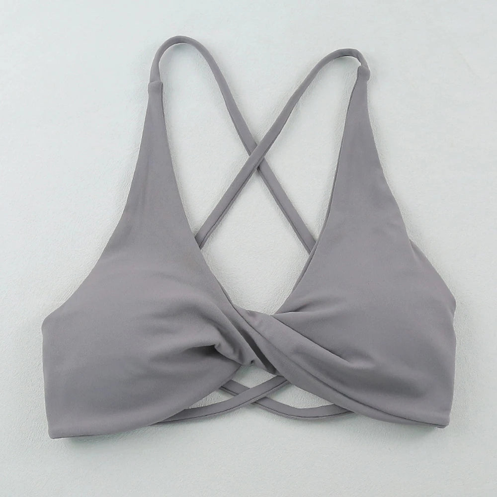 Women Strappy Cross Back Sports Bra Seamless Yoga Gym Fitness Top