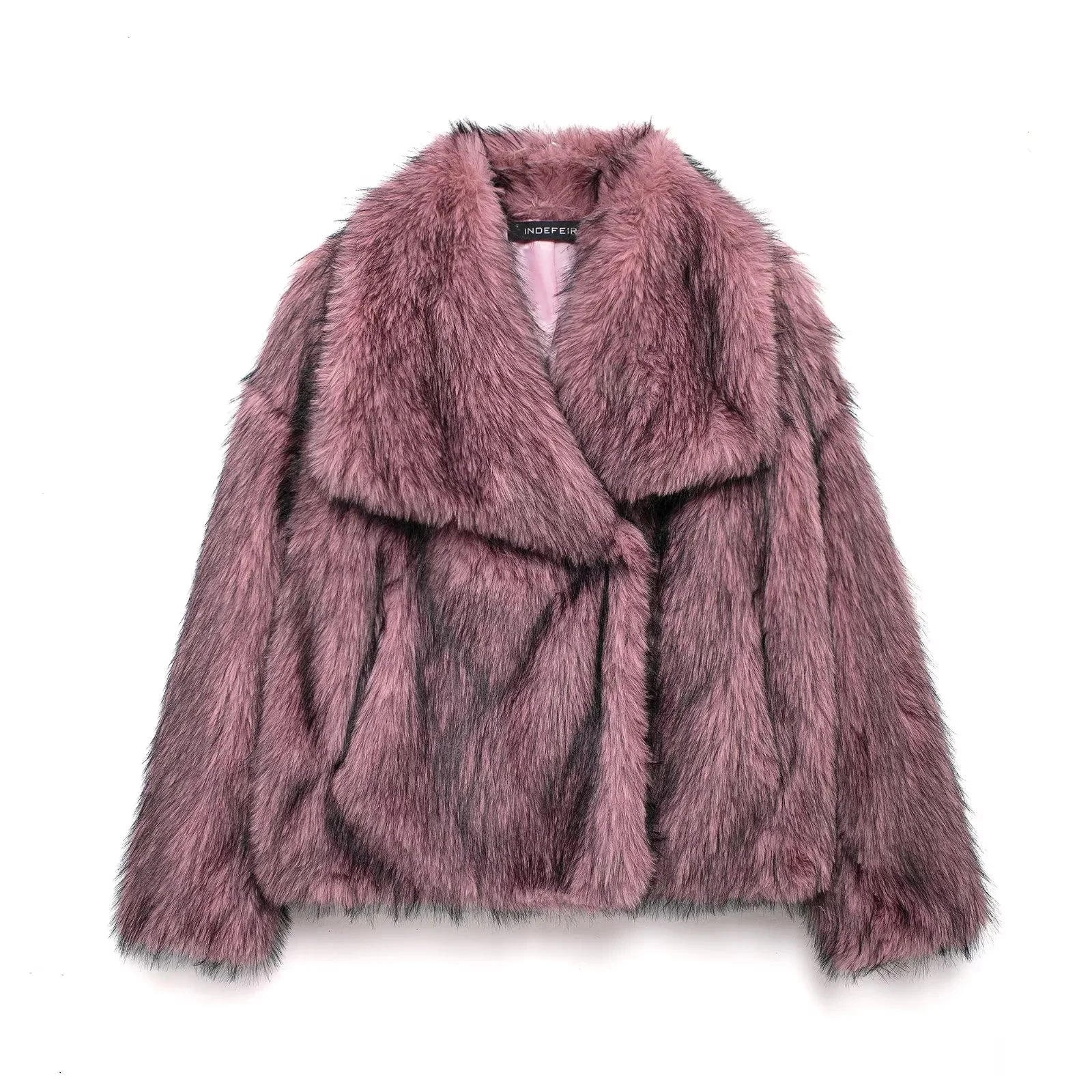 Women Brown Faux Fur Jacket Oversized Turn Down Collar Elegant Spring Summer Coat