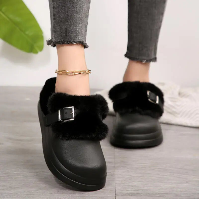 Women Furry EVA Clogs Thick Sole Warm Plush Winter Slippers