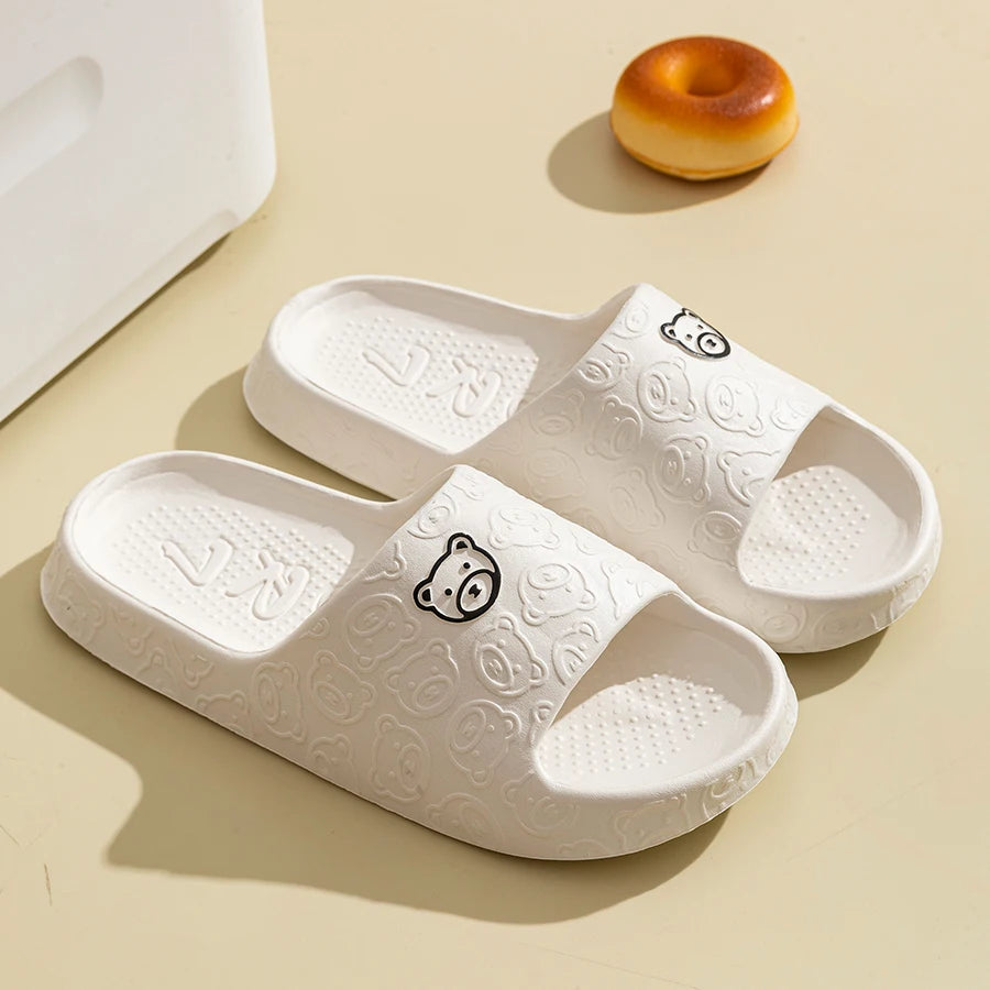 Cute Bear EVA Slippers Women Anti Slip Bathroom Slides Soft Comfortable Indoor Outdoor Summer Sandals