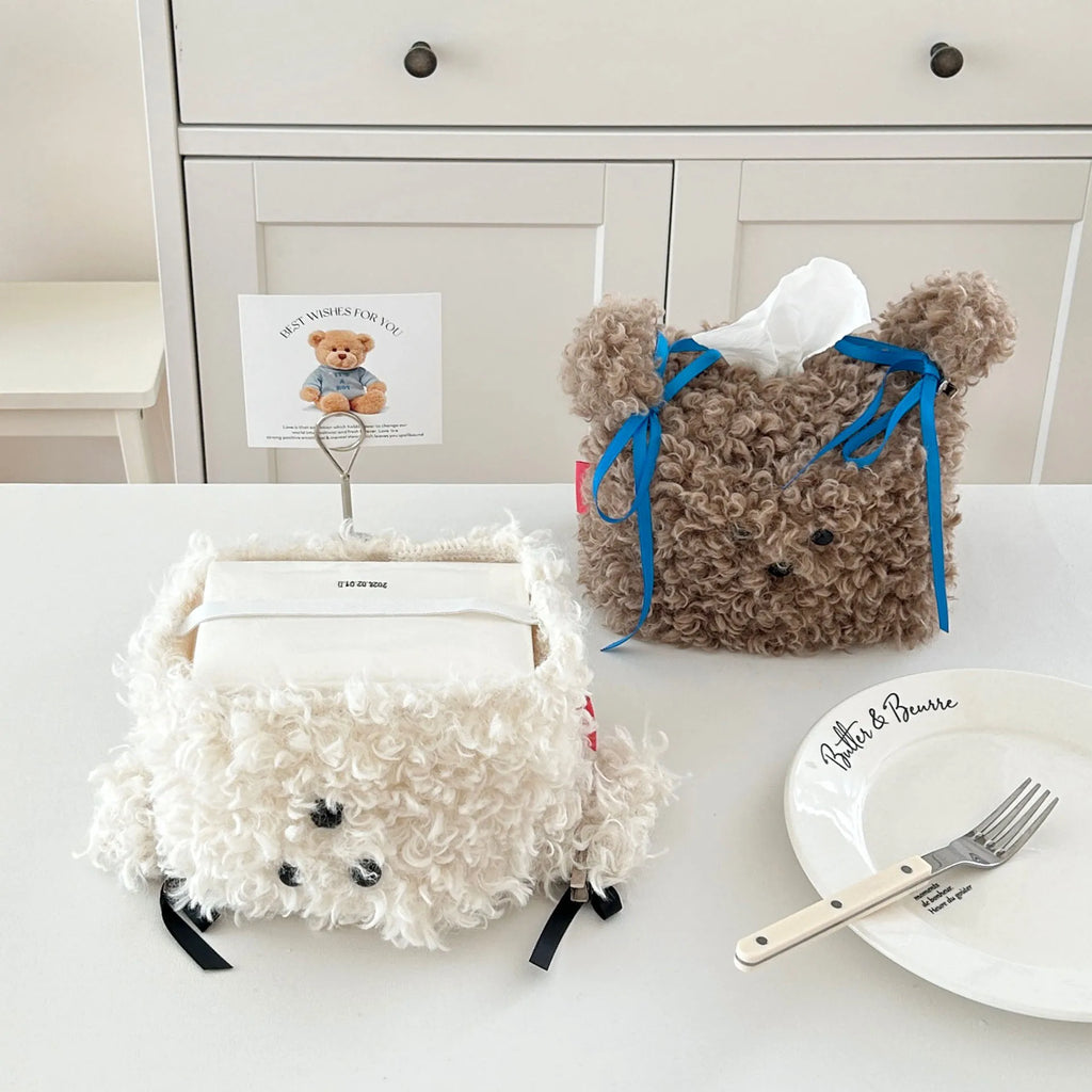 Nordic Plush Cartoon Dog Tissue Box Holder Napkin Storage Bag