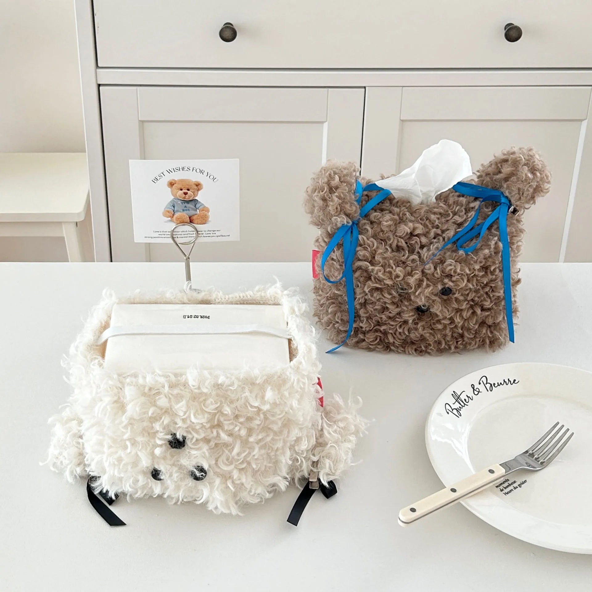 Nordic Plush Cartoon Dog Tissue Box Holder Napkin Storage Bag