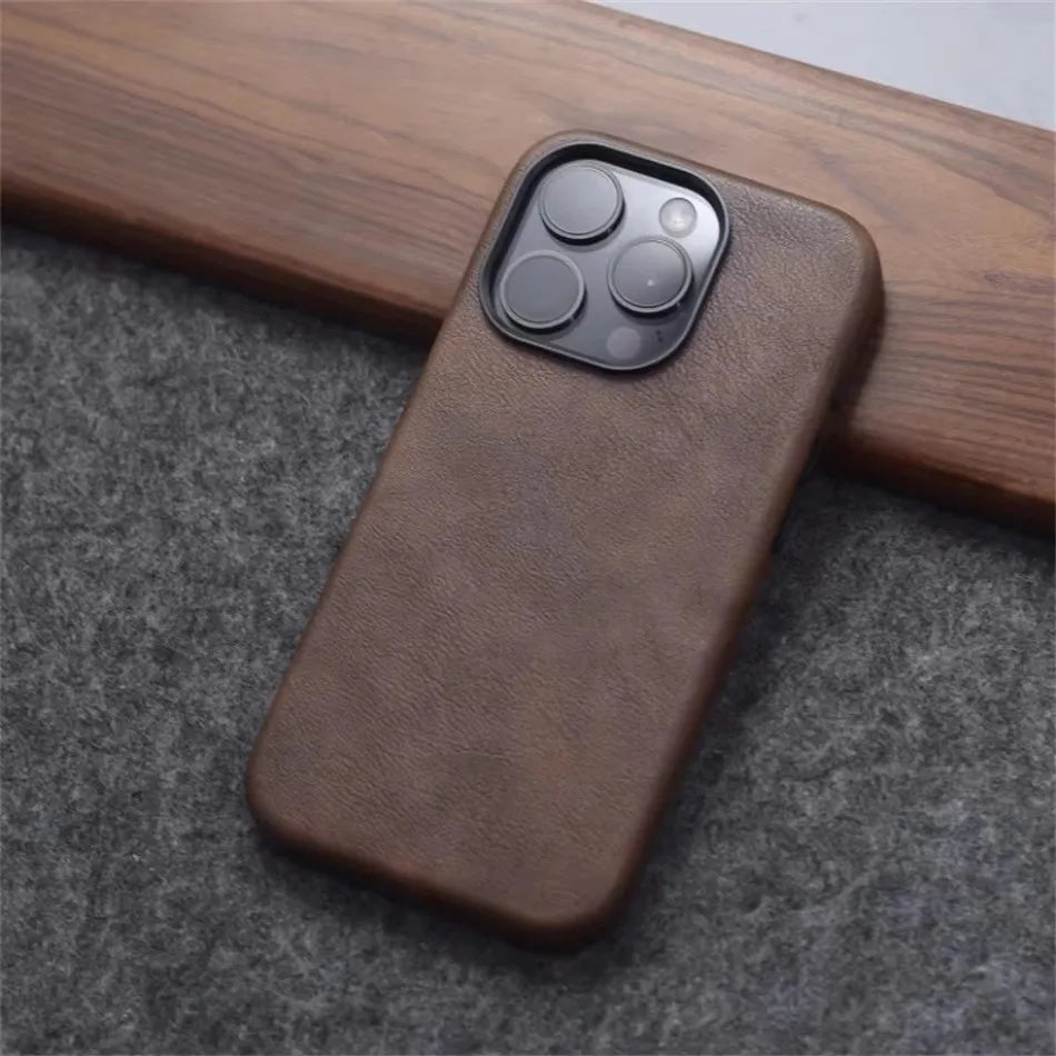 Retro Crazy Horse Leather MagSafe Magnetic Texture iPhone Case