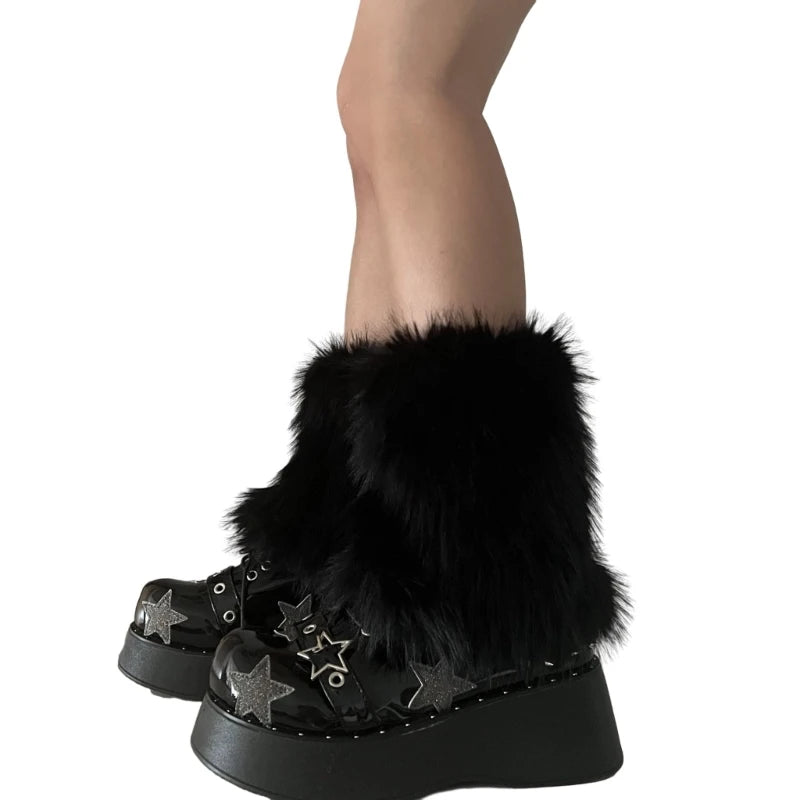 Faux Fur Leg Warmers Y2K Winter Boot Covers