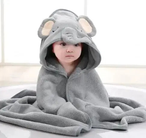 Baby Hooded Bathrobe Towel Blanket Coral Fleece Toddler Swaddle Kids Bath Wrap