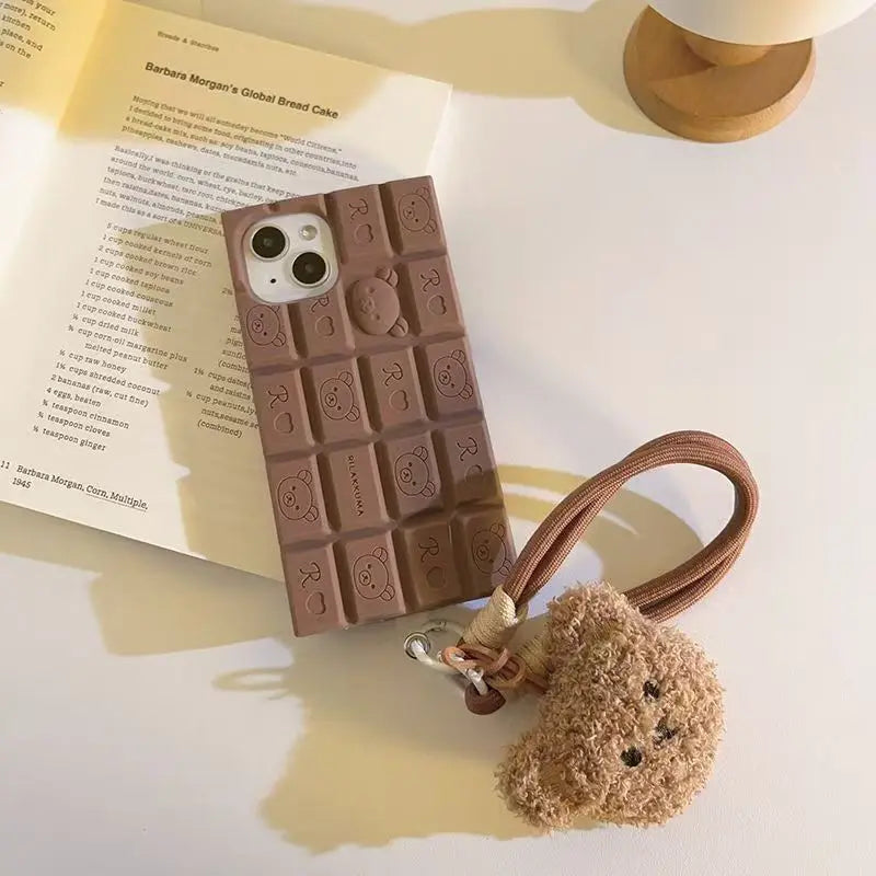 3D Chocolate Rilakkuma Cute Bear Wrist Strap iPhone Case