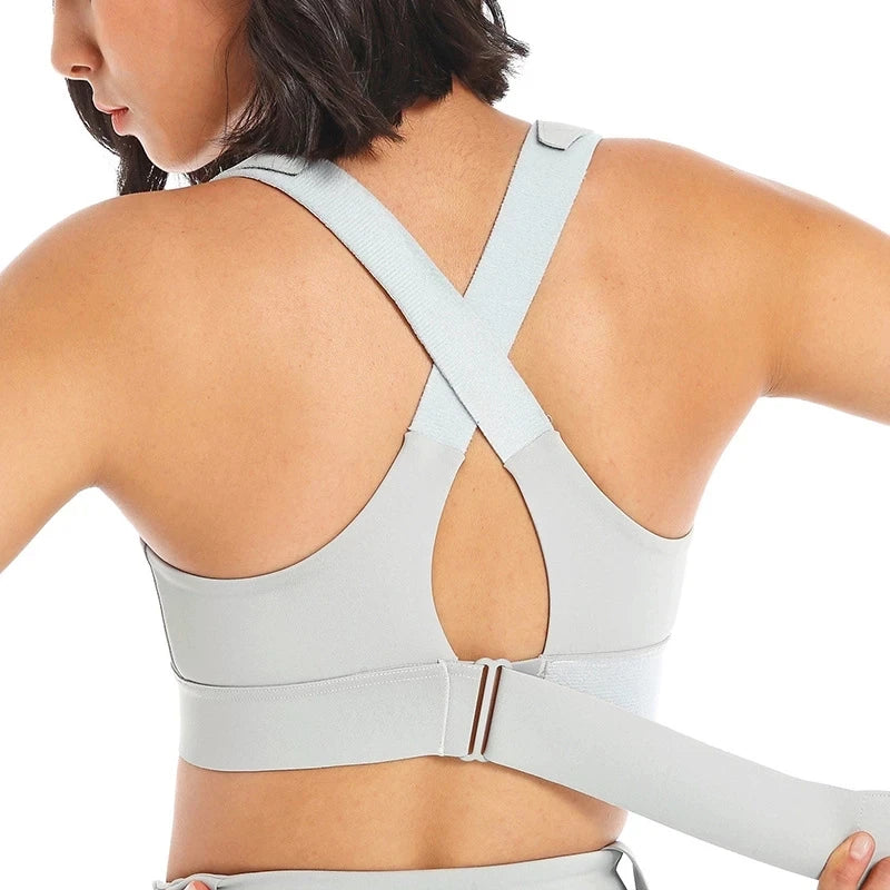 Women’s Front Zip Plus Size Sports Bra Adjustable Shockproof Yoga Crop Top