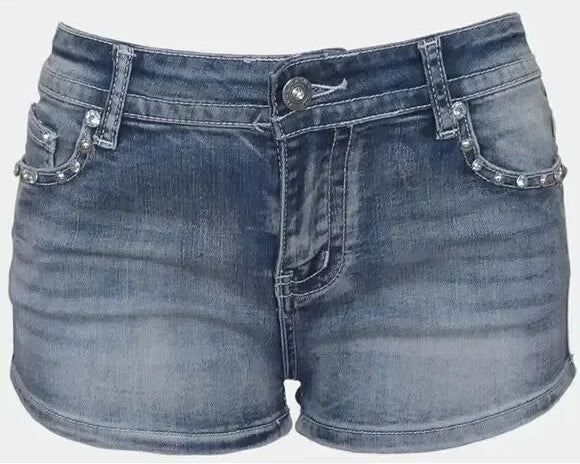Women Y2K Low Waist Denim Shorts Wing Rivet Gothic Vintage Hot Girl Mini Shorts