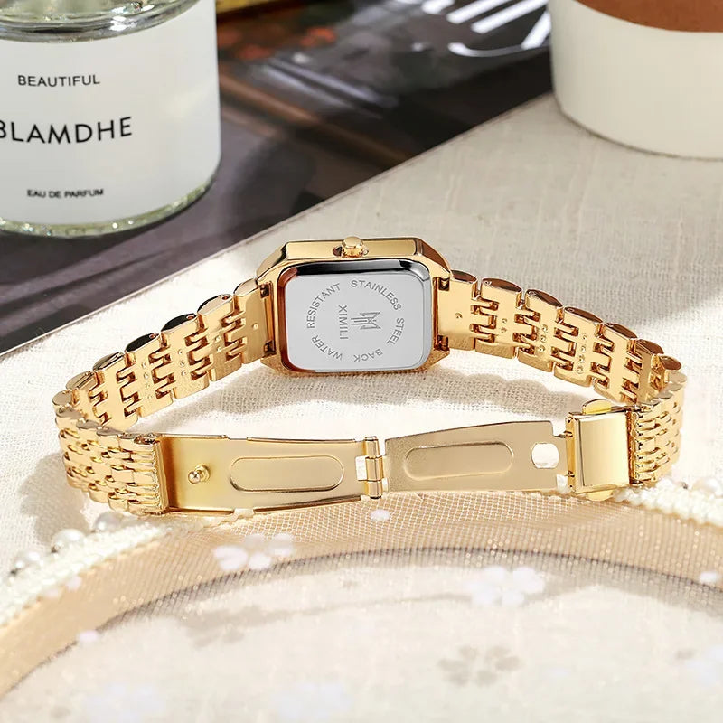 Women Stainless Steel Quartz Watch Square Dial Fashion Wristwatch Gift