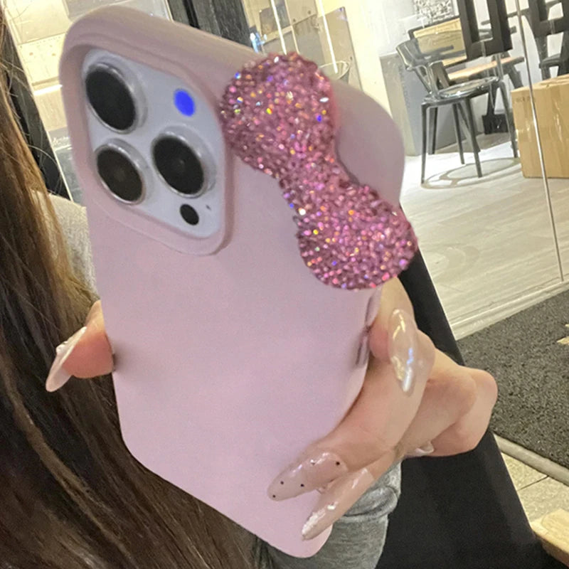 Rhinestone Bow Litchi Leather Shockproof iPhone Case