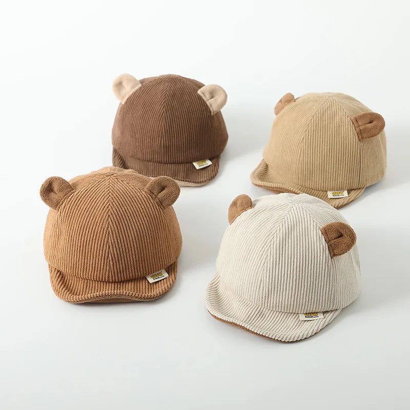 Corduroy Baby Bear Ear Hat Adjustable Toddler Baseball Cap