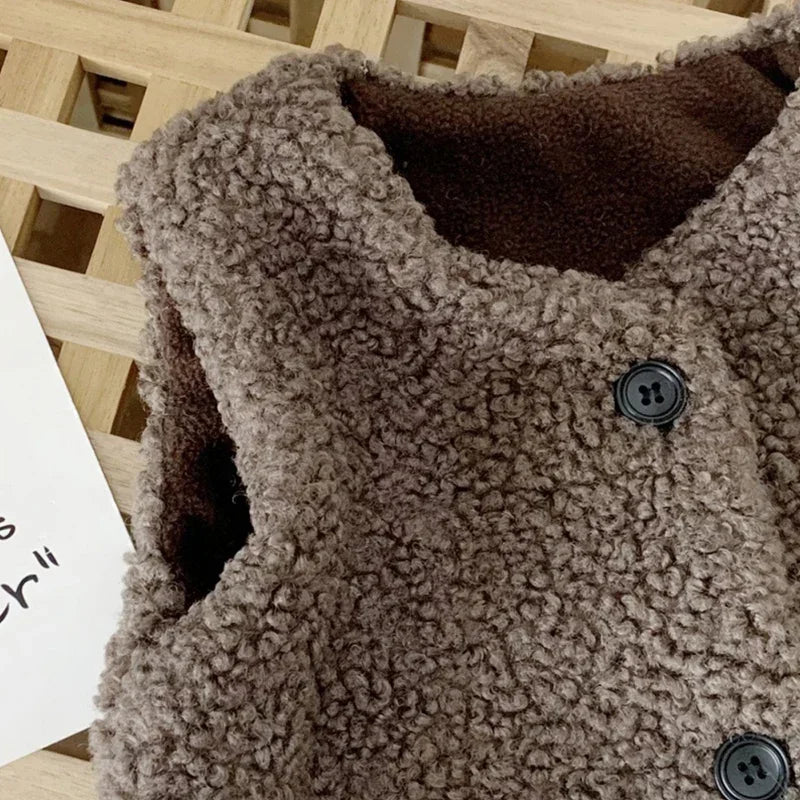 Baby Lamb Wool Plush Vest Warm V Neck Winter Coat for Kids