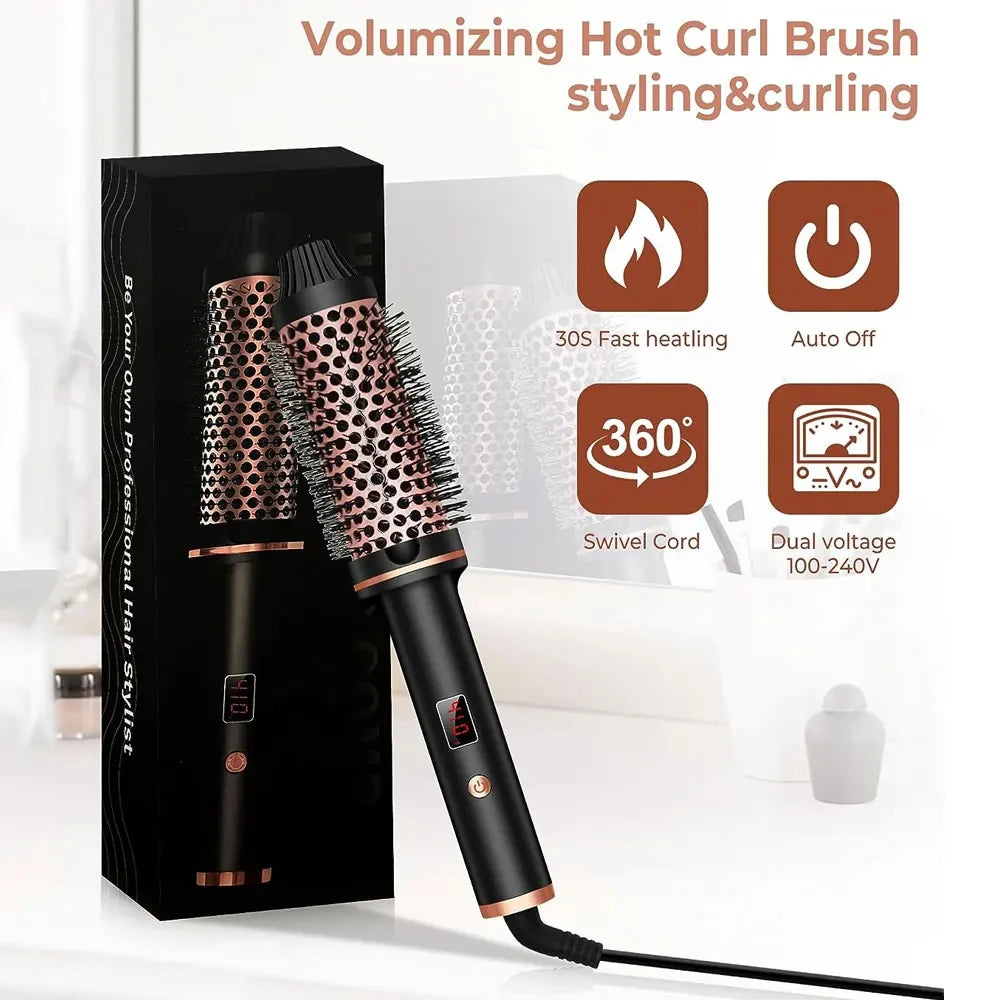 3-in-1 Ionic Hair Curler Straightener Heated Styling Brush Thermal Anti Scald Curl Wand