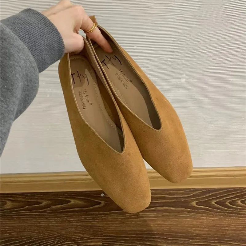 Women Square Toe Ballet Flats Soft Leather Comfortable Loafer Dress Shoes