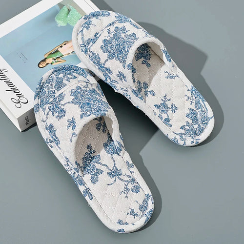 Floral Cotton Slippers Lightweight Anti Slip Indoor Home Shoes for Women Couples