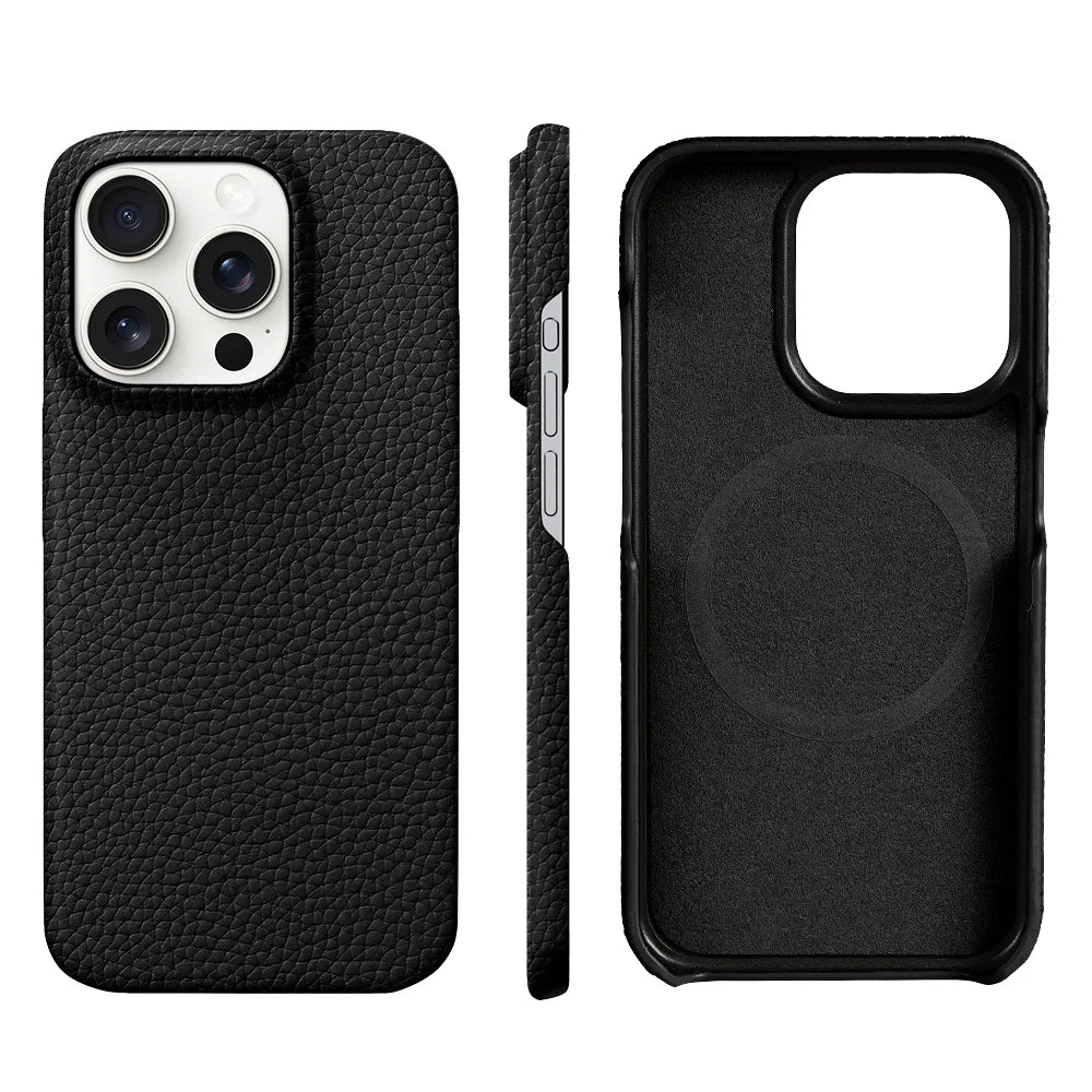 Cowhide Lychee Leather Magnetic iPhone Case