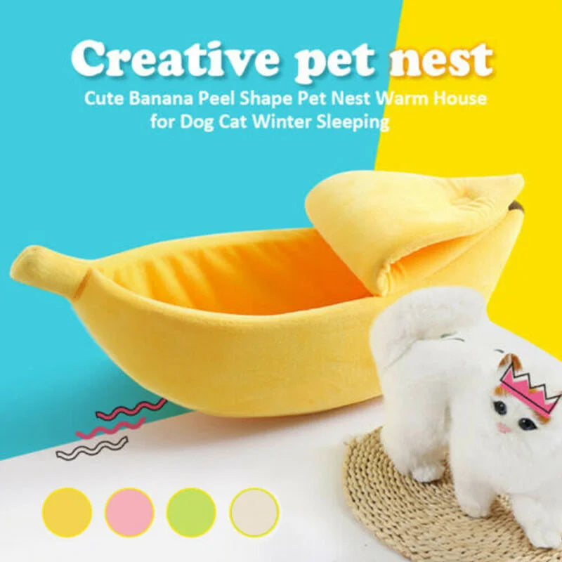 Banana Cat Bed Cozy Warm Pet House Soft Cushion for Cats and Small Dogs