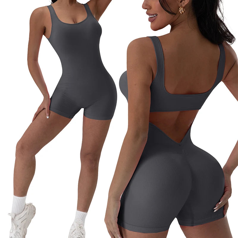 Backless Yoga Jumpsuit Women Seamless Gym Romper Fitness Bodysuit