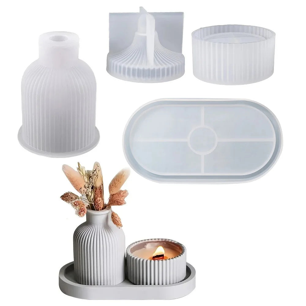 4pcs Silicone Resin Molds Oval Vase Jar Cement Casting DIY Craft Mold Set