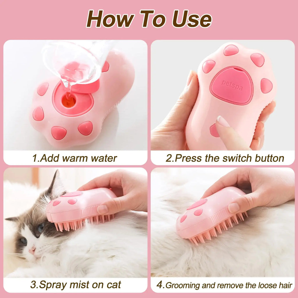 3 in 1 Pet Steam Brush for Cat Dog Grooming