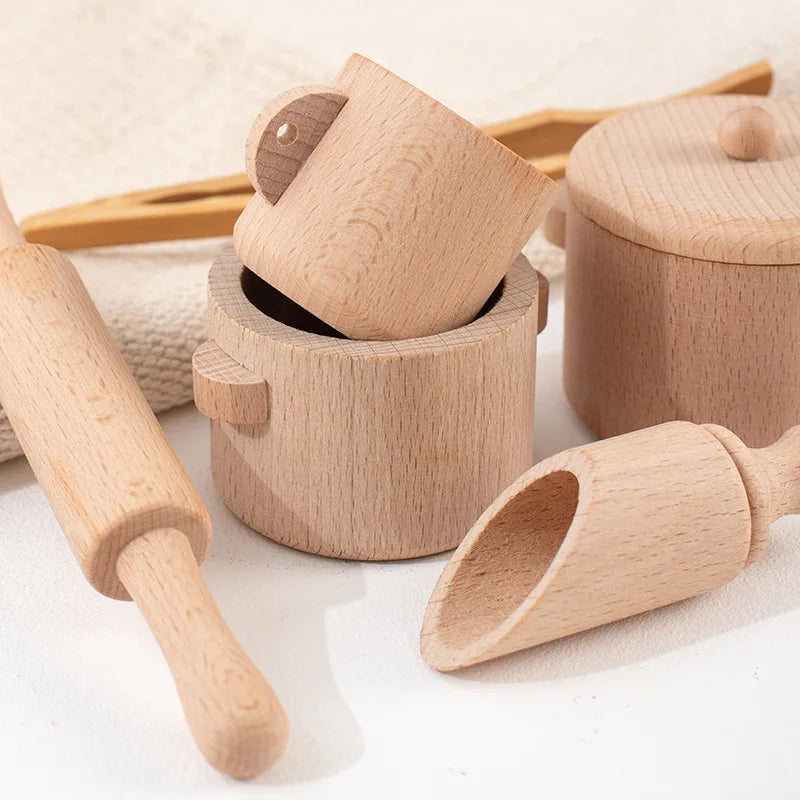 Montessori Wooden Sensory Puzzle Toys Kitchen Tea Set Early Education Learning Kit